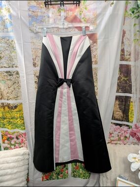 Jessica McClintock Black Strapless A-Line Dress with Pink and White Panels